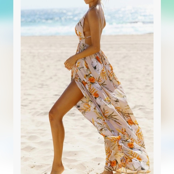 WOMENS SUMMER OPEN BACK FLOWER DRESS SIZE SMALL - Picture 2 of 10